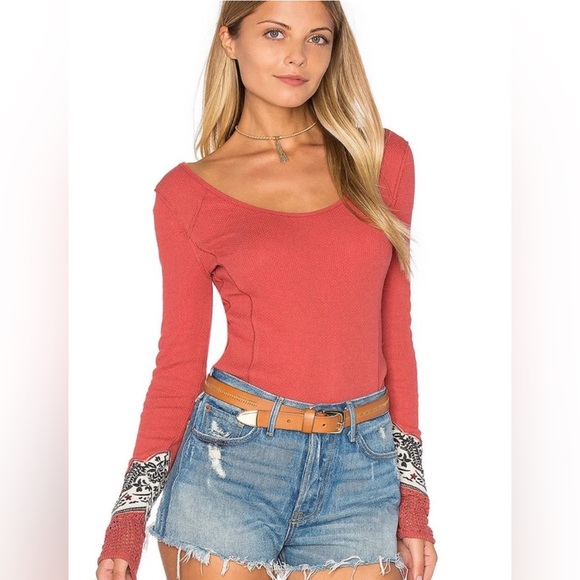 Free People Tops - NWOT Free People Bandana Cuff Thermal Top Size XS